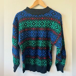 Urban Outfitters Vintage Renewal Black Multicolor Snowflake Ski Knit Sweater